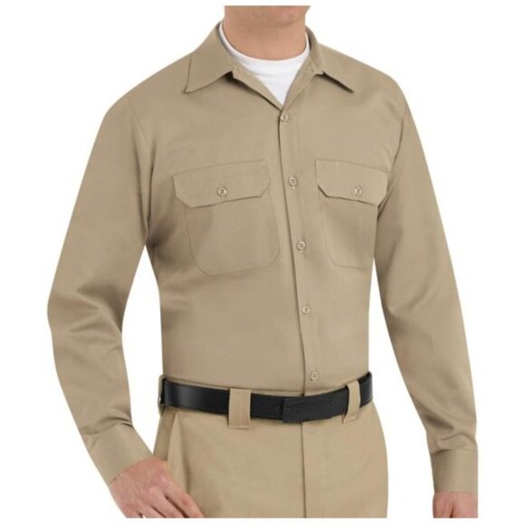 Red Kap Mens Long Sleeve Khaki Work Shirt M 100% Cotton - Picture 1 of 5